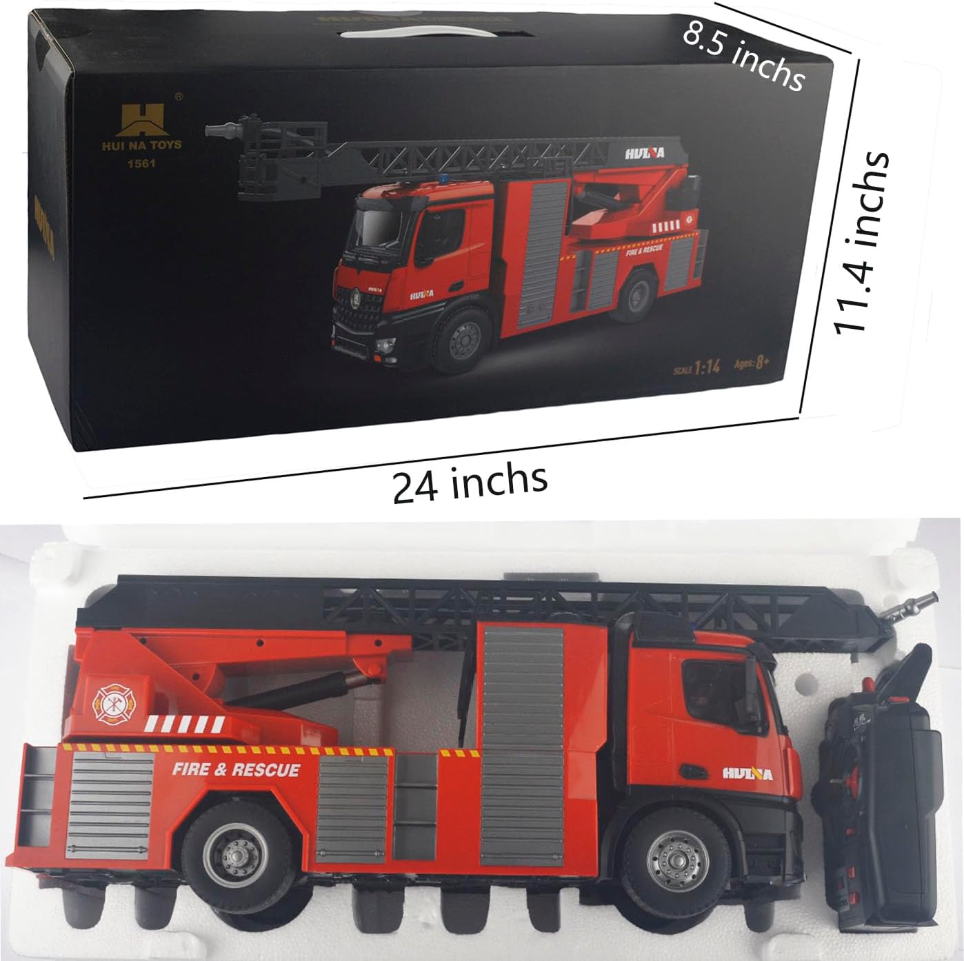 Ailejia RC Fire Engine Truck Toy with Lights, 2.4G Fire Truck Toy Remote Control Siren Sound,Working Water Spray and Rotating Rescue Ladder Best Gift Toy for Boys Girls