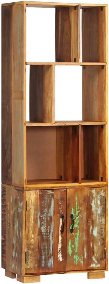 Bookshelf,Open Farmhouse Solid Wooden Book Shelf,Display Shelf,Standing Storage Shelf, Tall Bookcase,Room Divider,with 2 Doors and 6 Compartments,for Living Room,Kitchen, Solid Reclaimed Wood