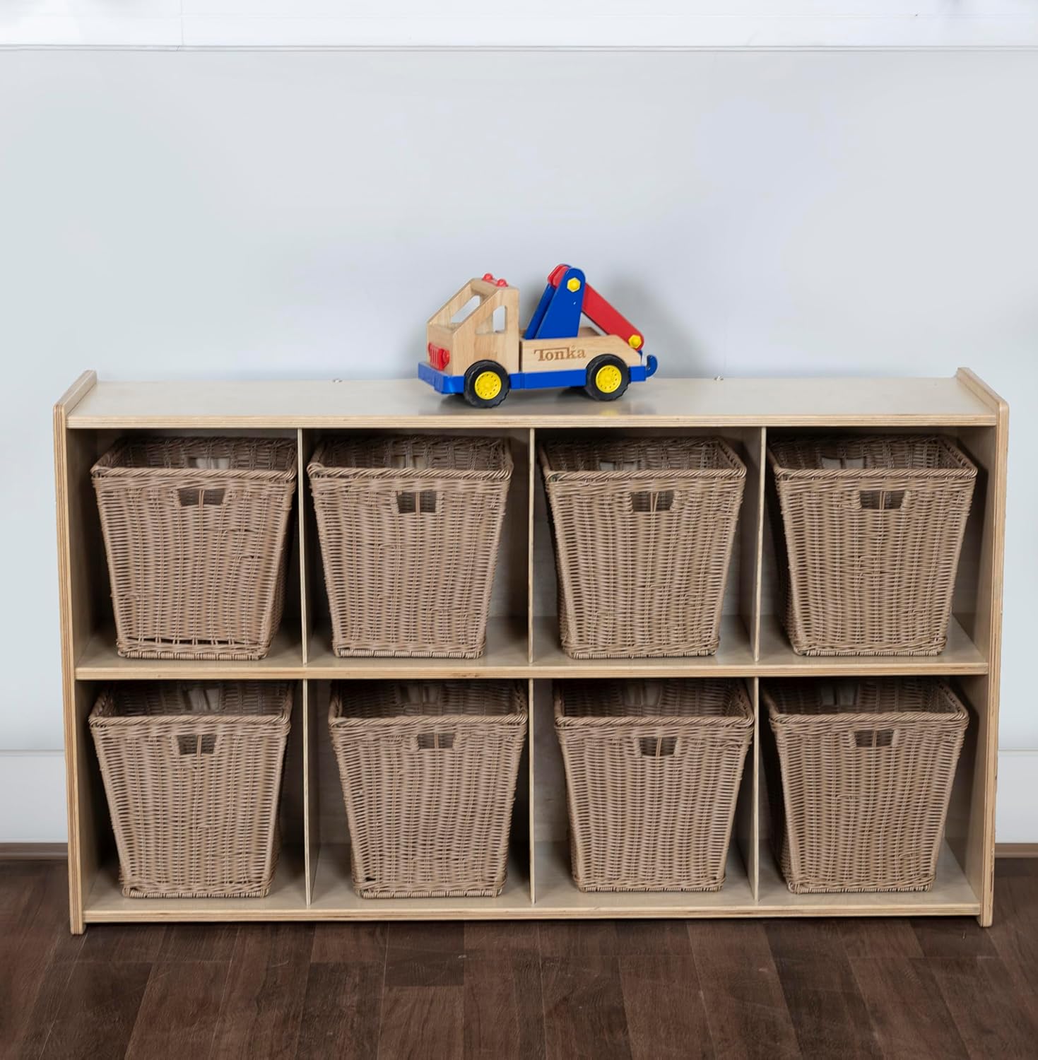 RRI Goods Birch Cubby Storage Organizer Bookcase, 2-Tier Open Shelves, 8-Cube Storage Organizer Display Shelf for Montessori, Kids Room, School, 27