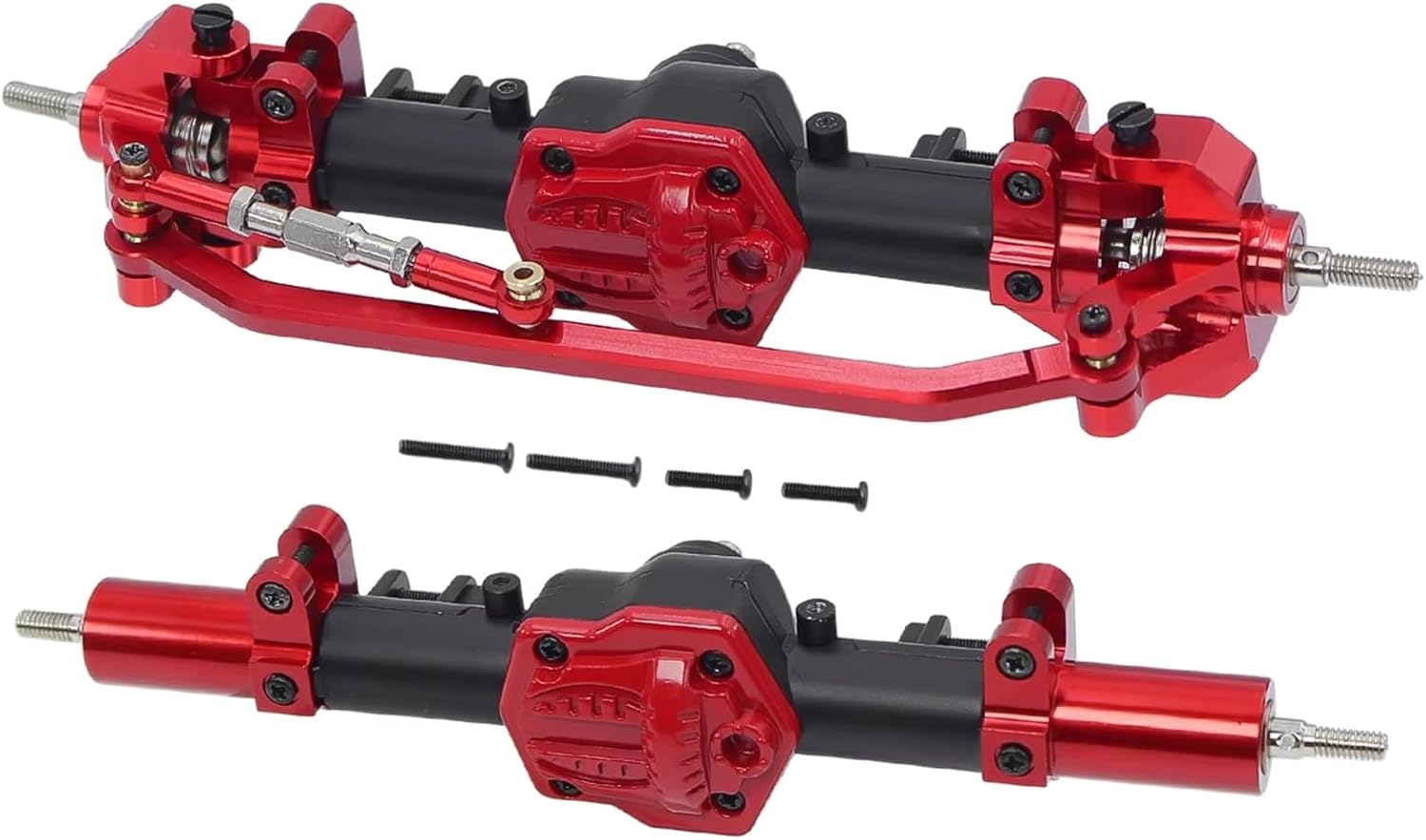 RC Front Rear Drive Axle Compatible with MN128 G500 MN86K MN86KS MN86S 1/12 Rc Crawler Car Upgrade Complete Front Rear Differential Straight Axle with Diff Gear(Black red,Front and Rear)
