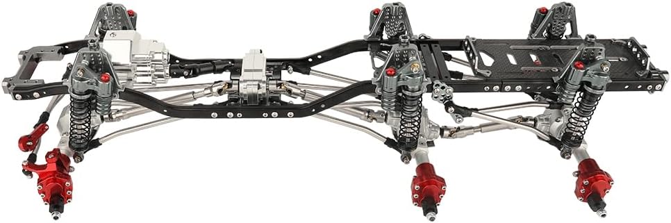 Metal 6x6 RC Car Chassis Frame with Front Middle Rear Axles Prefixal Gearbox for Axial SCX10 II 90046 90047 1/10 RC Crawler Car Parts,Thickened Battery Tray (Silver-Gray)