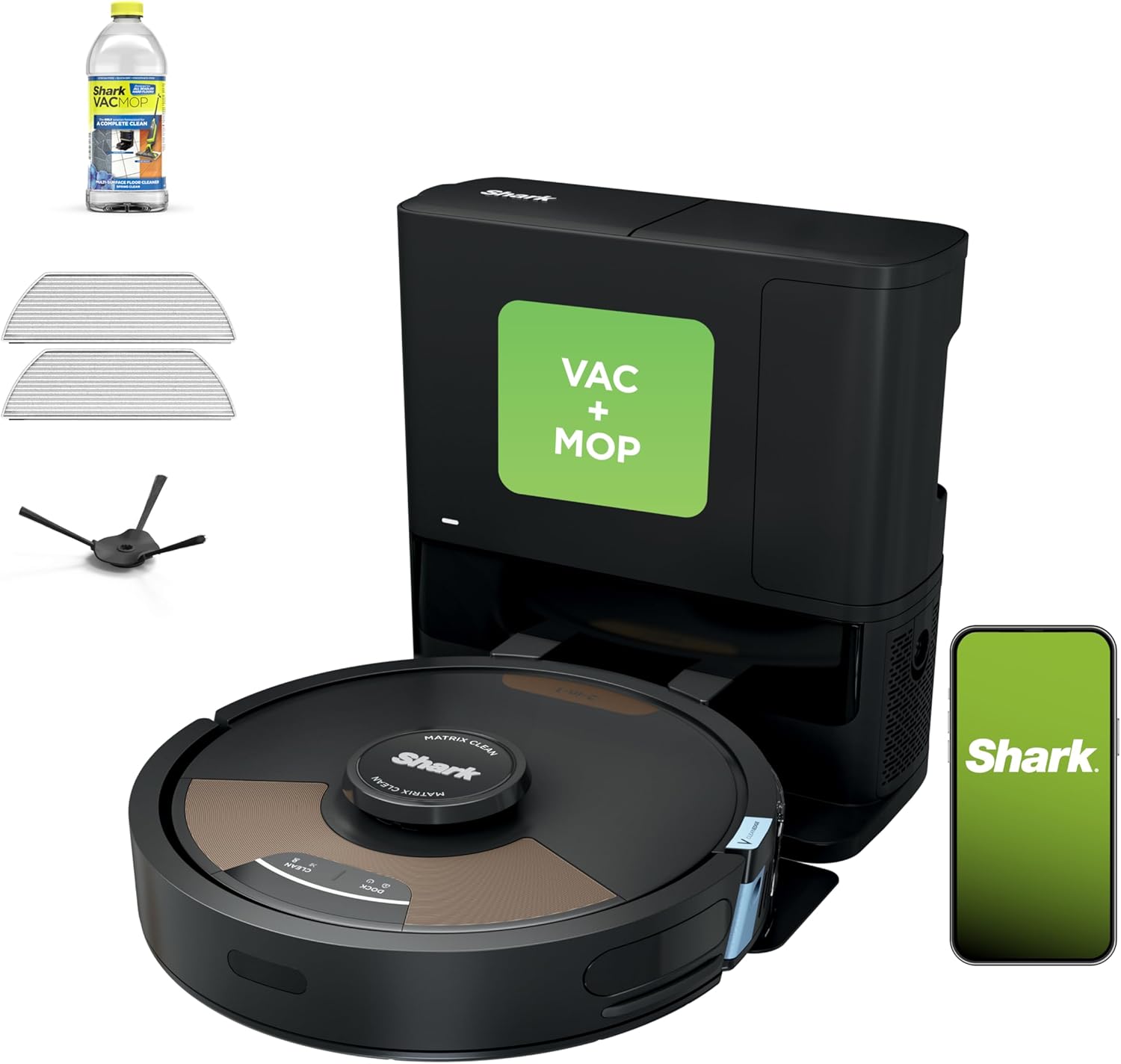 Shark Matrix Plus 2in1 Robot Vacuum & Mop with Sonic Mopping, Matrix Clean, Home Mapping, HEPA Bagless Self Empty Base, CleanEdge, for Pet Hair, WiFi, Compatible with Alexa, Black/Gold (AV2613WA)