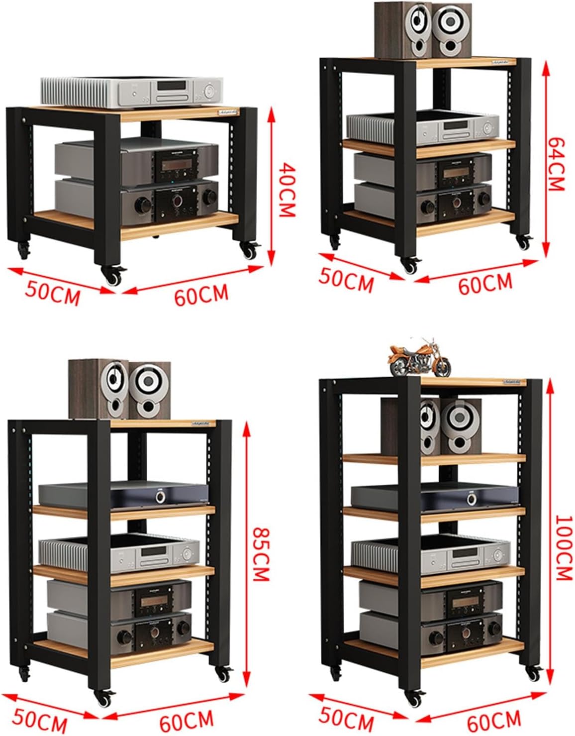 Multi-Tier Media Stand Corner Shelf Audio/Video Stand Stereo Component Cabinet Adjustable Open Frame Wooden Storage Shelves for Living Room Home Theater Amplifier Rack (Color : C