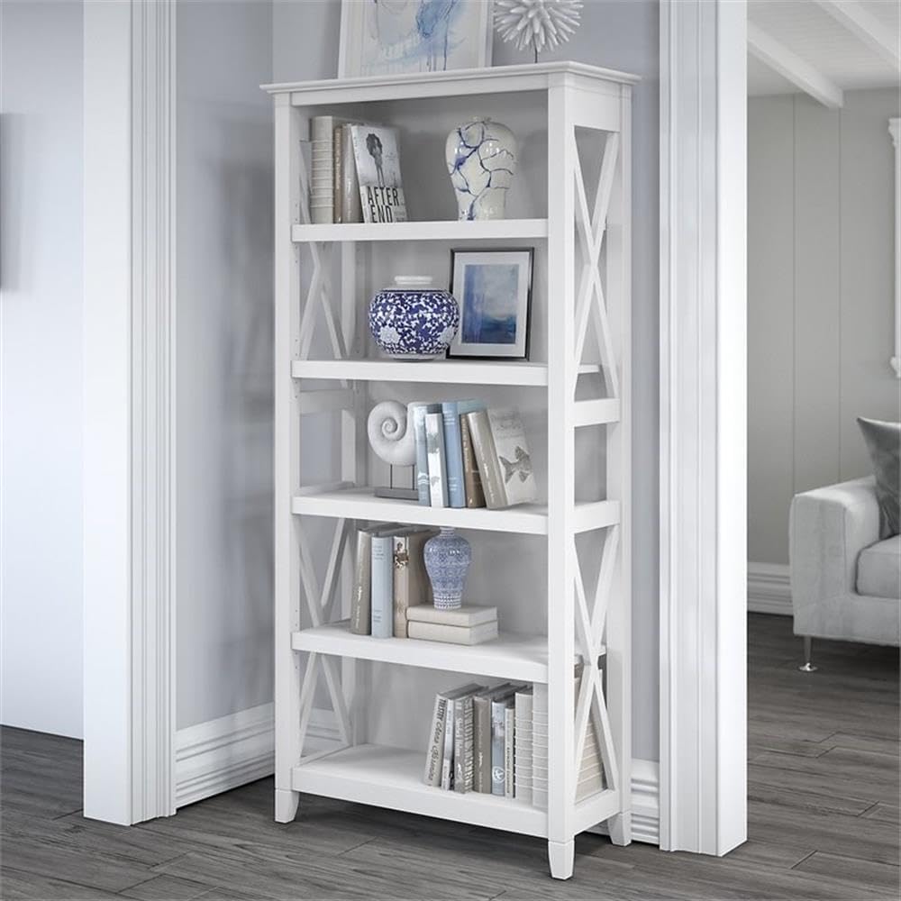 Home Square 5 Shelf Wood Bookcase Set in Pure White Oak (Set 0f 2)