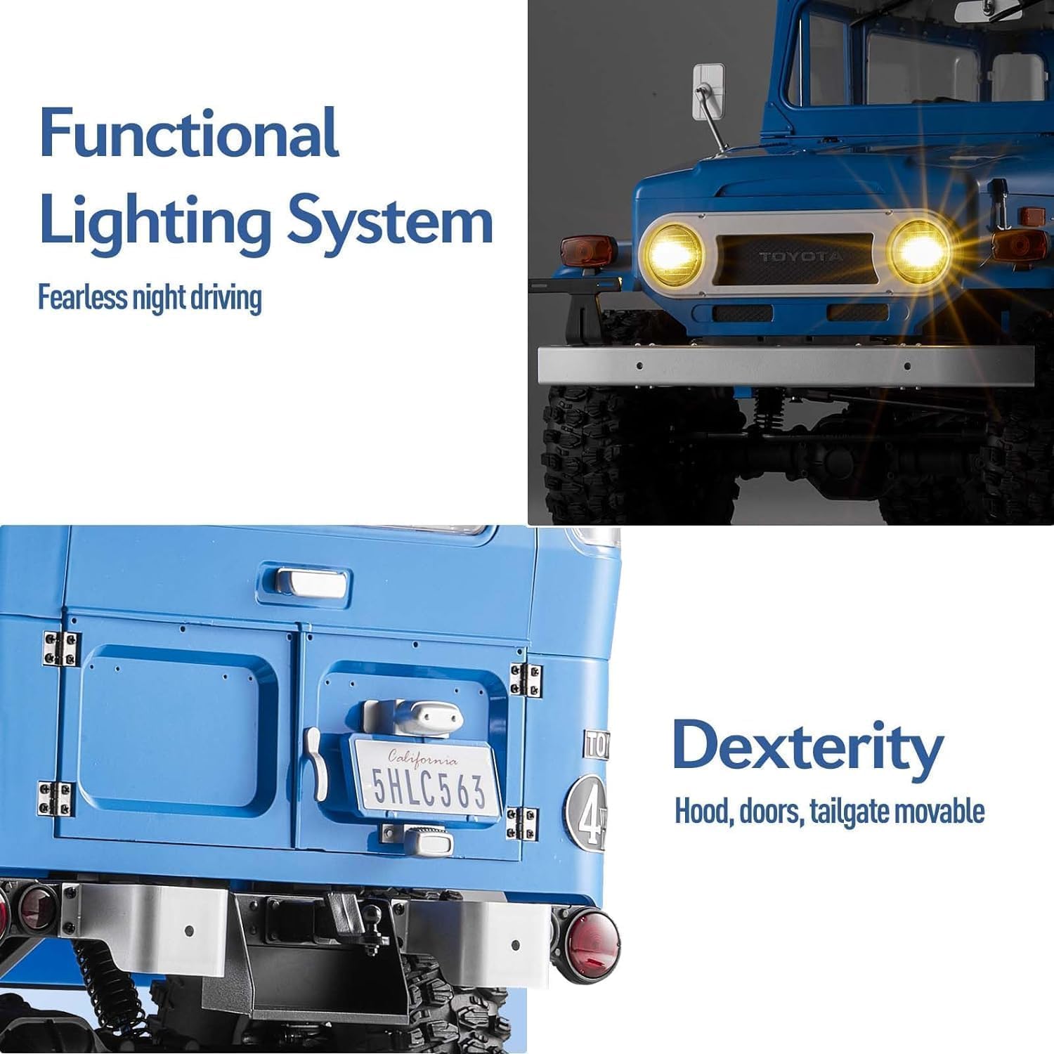 FCXㅤ FMS 1/10 RC Crawler FJ40 Toyota Land Cruiser, Model Car Hobby 4x4 Offroad RC Rock Crawler with Remote Control Lighting, 550 Motor for Adults, RS (Blue)