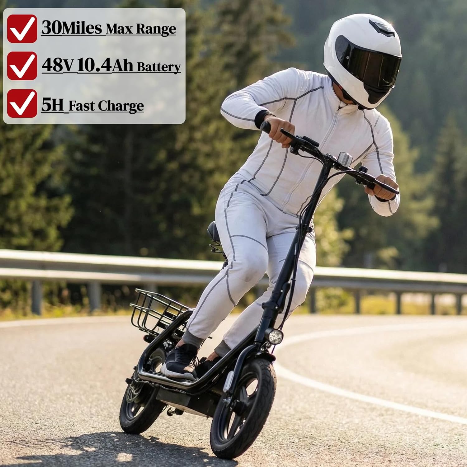 Caroma Electric Scooter with Seat for Adults, Max 30Miles Ranges&20Mph, 500/800/1200W Motor, 14/20