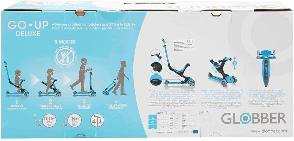 Globber - GO•UP Deluxe - Adjustable 3-Wheel Scooter with Seat for Children Aged 15 m + to 9 Years +