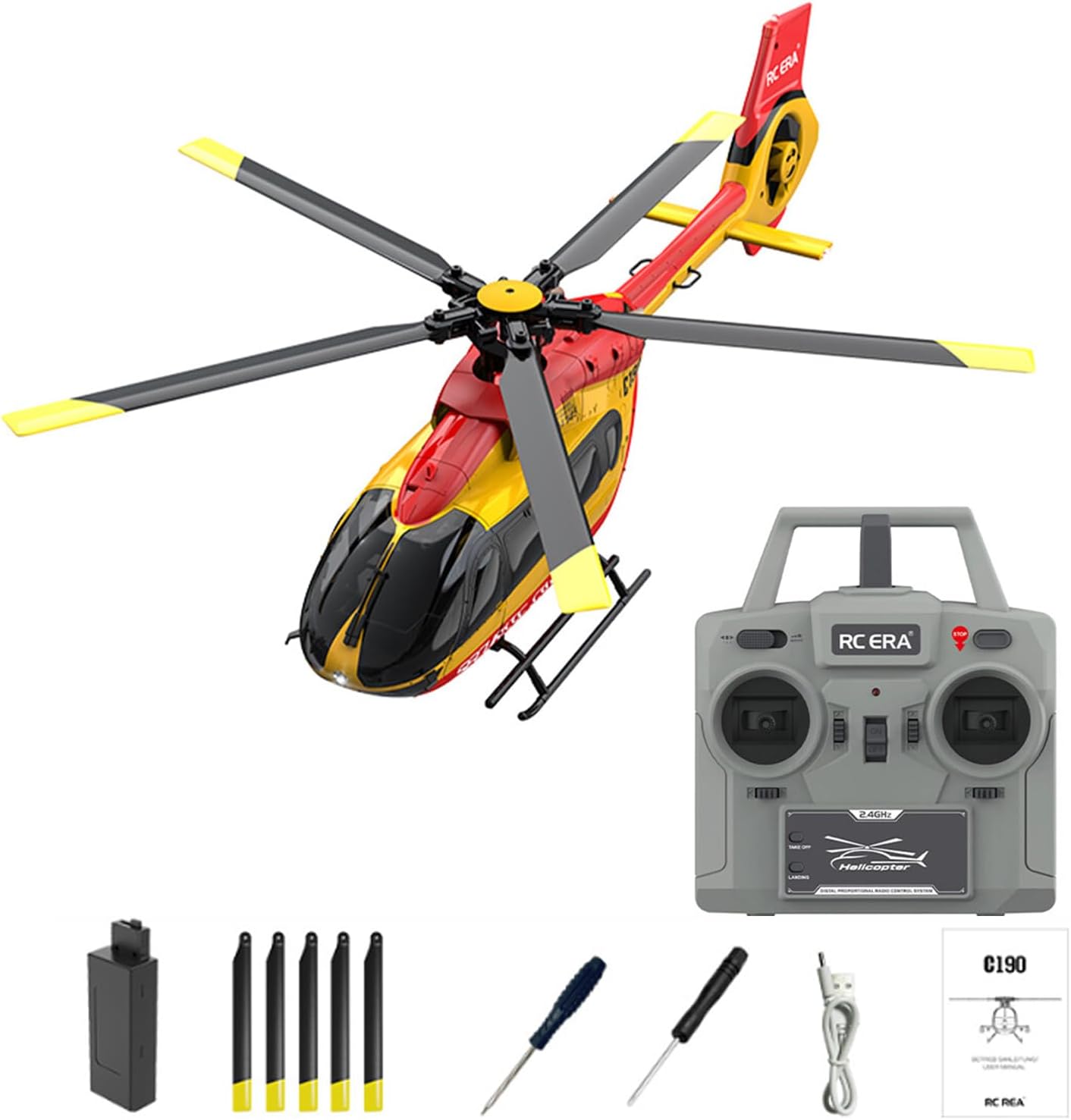 C190 RC Helicopter, 1/30 Scale 6CH Single-Rotor Gyroscopic Remote Control Helicopter Model, H145 RC Airplanes Military Toy for Adults and Beginners