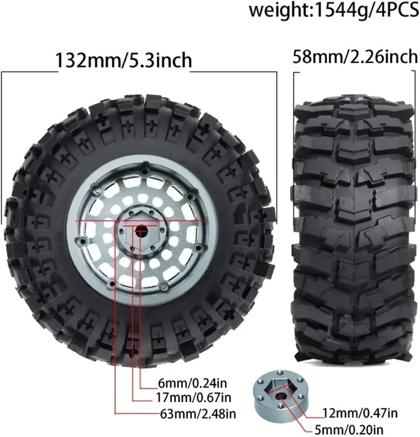 RC Repairs Models For Axial RR10 90048 90018 90053 For Wraith 1/10 2.6'' Beadlock Wheels And RC Crawler Tires Dual Level Inserts(Dark Grey)