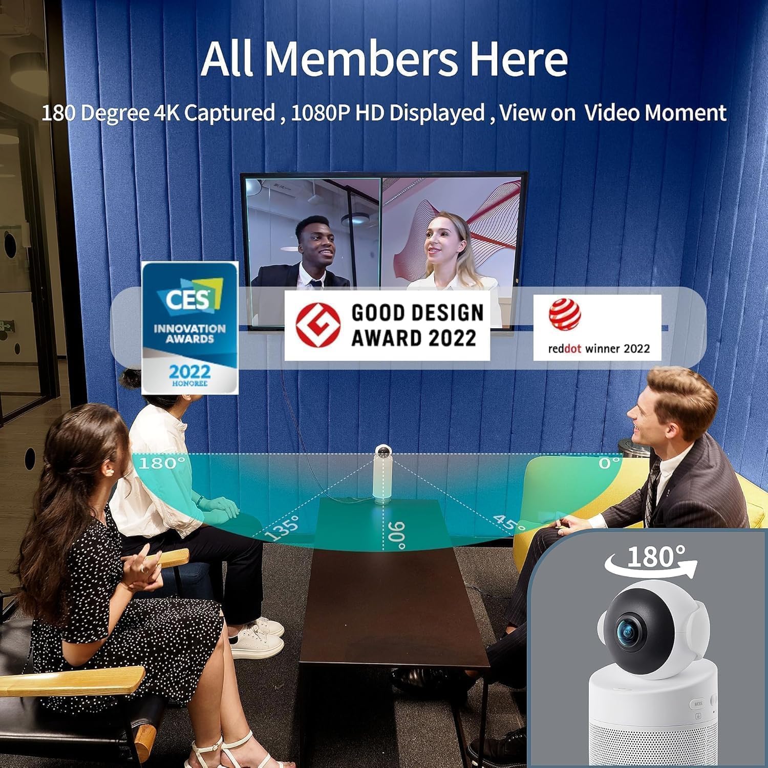 KanDao Meeting S - 1080P Video Conference Camera for PC/Mac/Desktop, with Built-in Android System, Face Recognition and Audio-Based Tracking, Compatible with Teams, Skype, Zoom