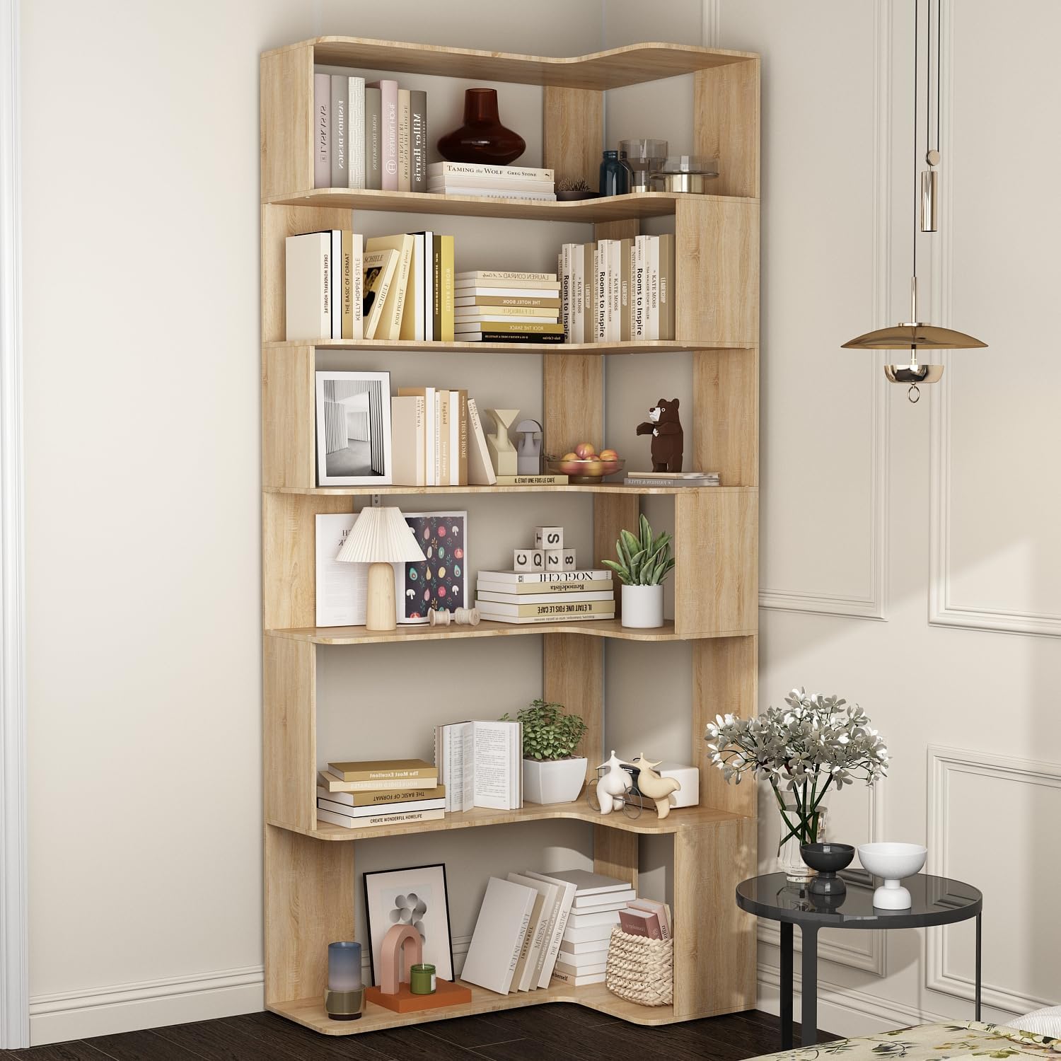 ROMSHINE 7-Tier Corner Bookcase Bookshelf, 81.9