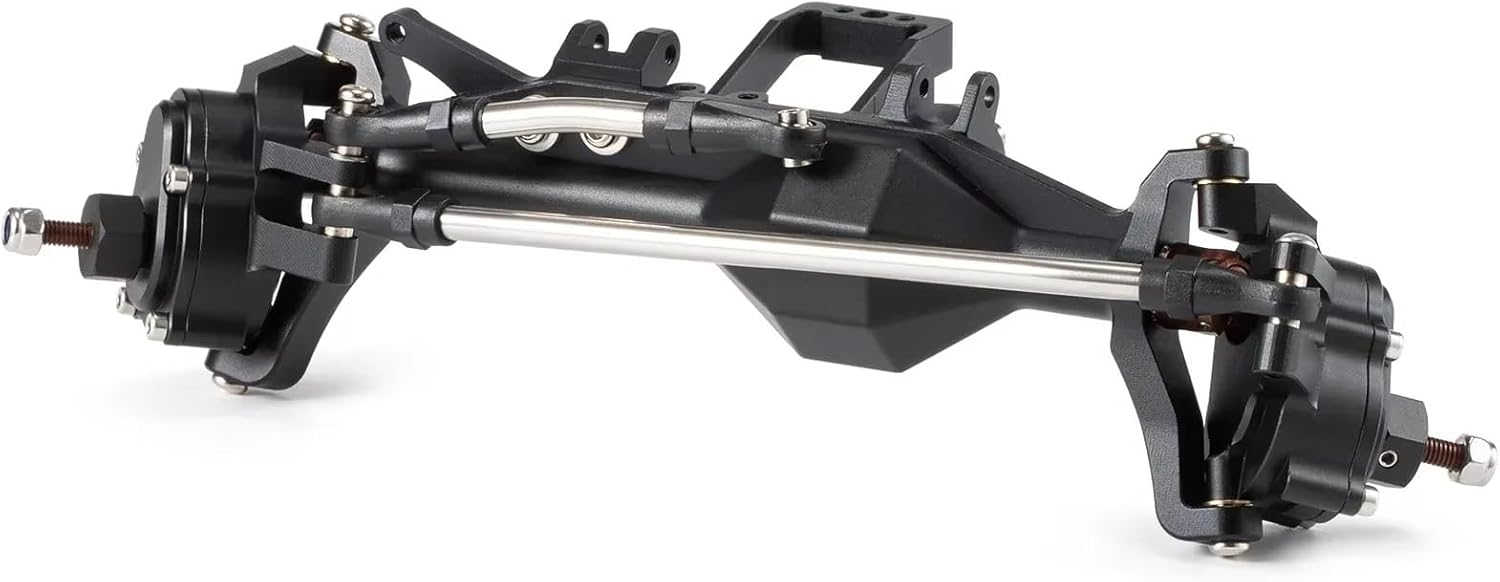 RC Front Rear Drive Axle Compatible with H10 for Optic for Capra RC for Rock Crawler for LCG Cheater Rigs Machined Offset Portal Front Rear Axle with Servo Mount(Black,Front and Rear)