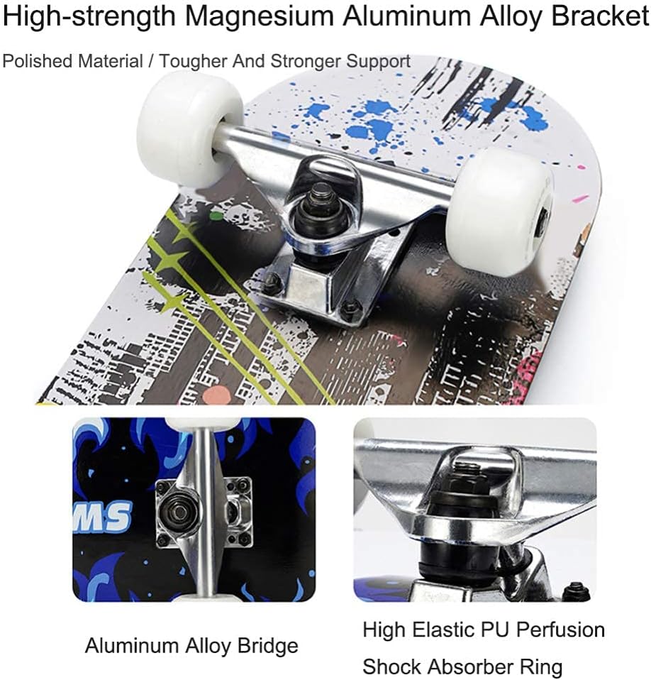 Skateboard Adult Tricks Skate Board for Beginner Birthday Gift Skateboards for Teens Girls Boys Adults Kids Childrens Beginner Assorted Design Skateboard (E)