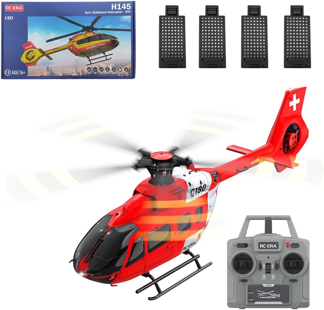 RC Helicopter for Adults, 6-Channel Single-Rotor RC Helicopter with Dual Brushless Motors & 6-Axis Gyro, Optical Flow Altitude Hold Hobby RC Helicopter, Model C190 H145