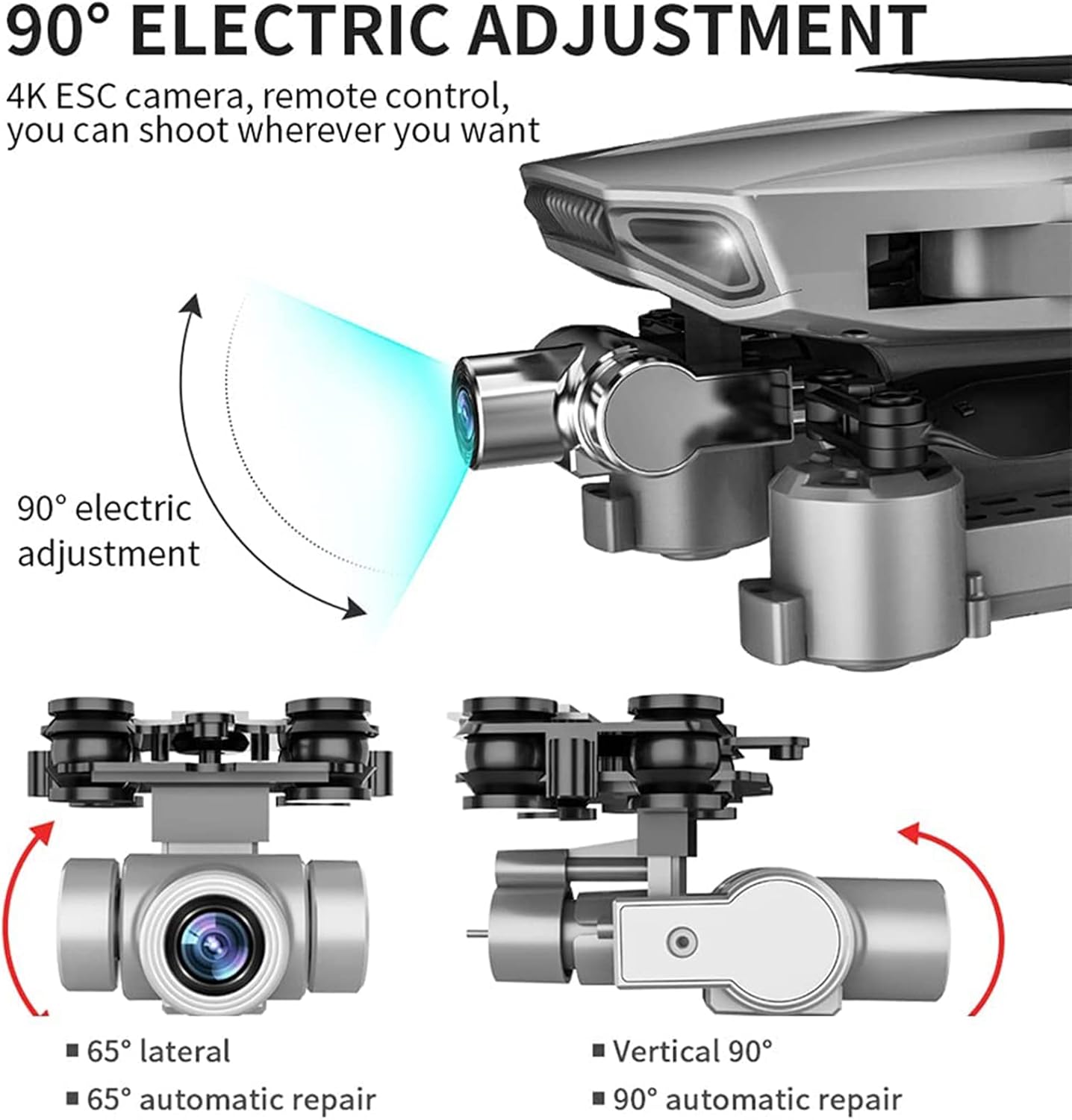 Drones 90° ESC Camera Drone with Camera for Adults 4K HD Quadcopter with 2- Mechanical Gimbal RC Quadcopter with Helicopter GPS Satellite Positioning 1200M Flight Distance