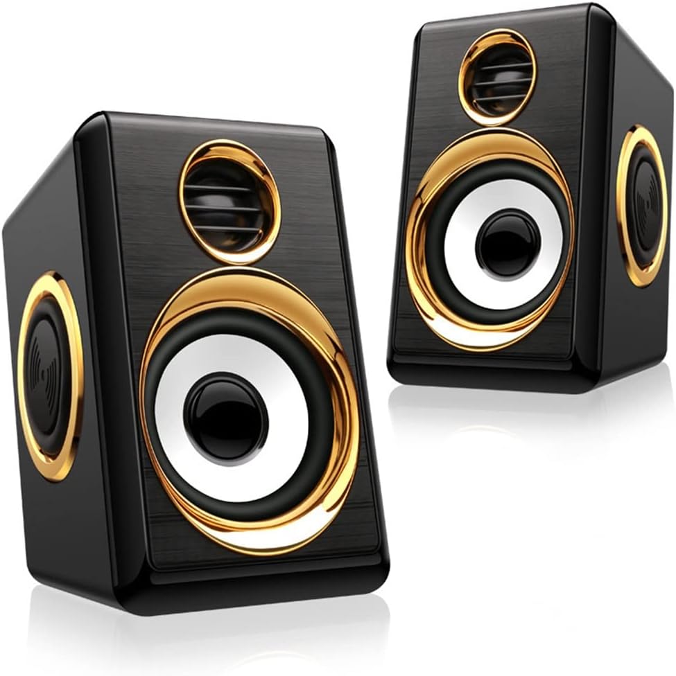 1 Pair USB+AUX Wired Computer Speakers Bass Reinforcement 4 Diaphragm for Laptop Desktop 8W High Power Loudspeaker (Color : Silver) (Gold)