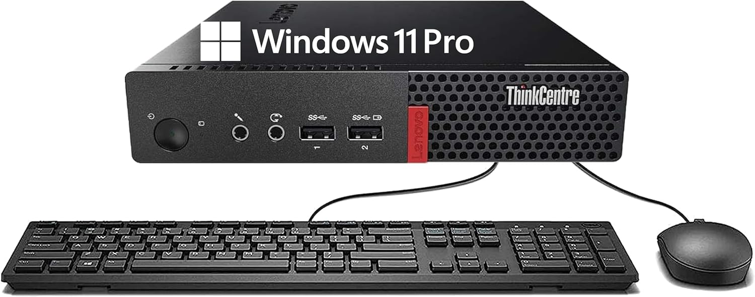 Lenovo ThinkCentre M710q Tiny Desktop Computer, Quad Core i5-7400T, 8GB RAM, 256GB SSD, DisplayPort, Keyboard and Mouse, WiFi, BT, Windows 11 Pro (Renewed)