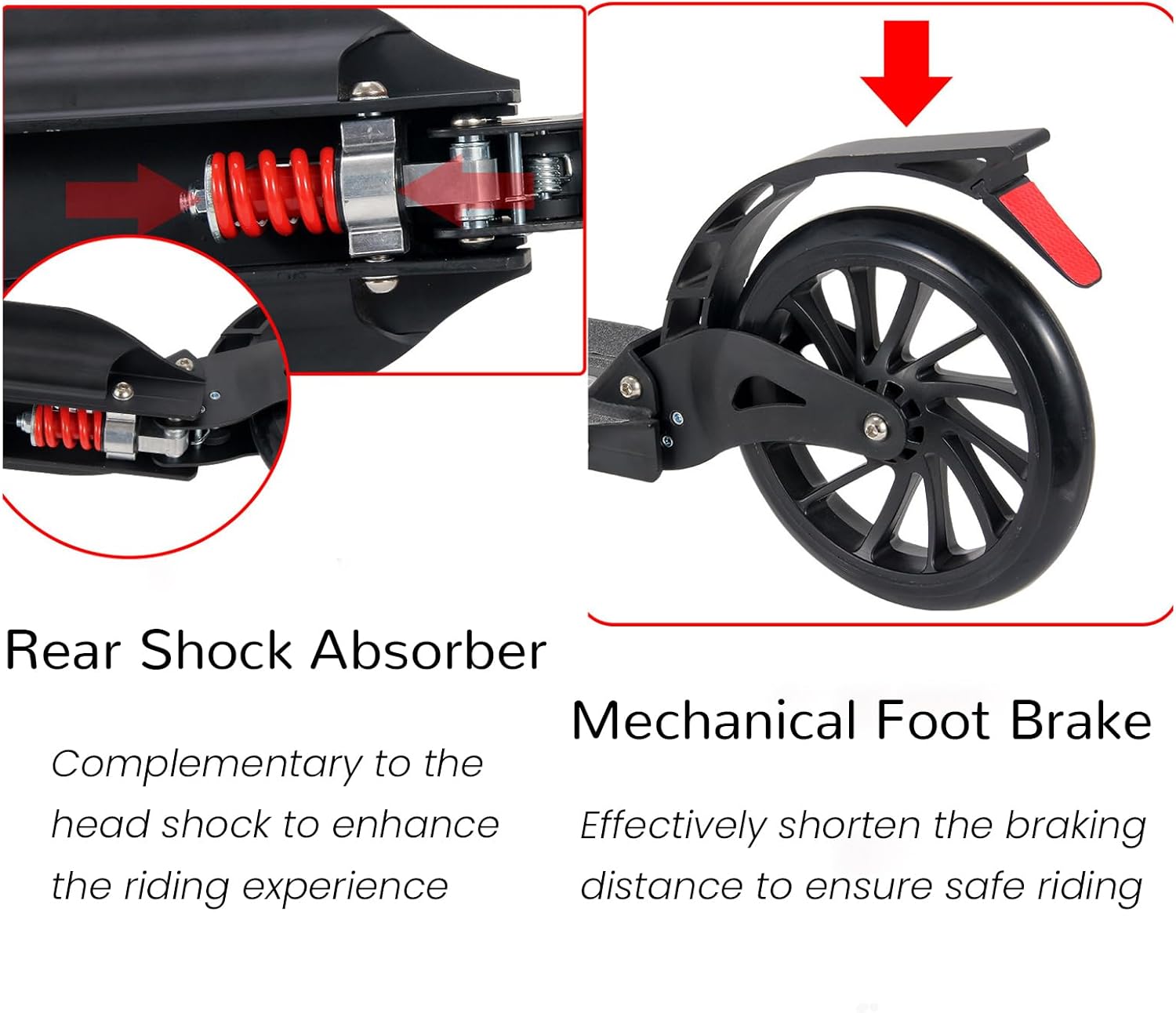 Scooter for Adults and Teens,Scooter for Kids Ages 8-12,with One-Kick Open Mechanism, Rear Brake, Height Adjustable Handlebar, Big Wheels, Shock Absorber,220Lb Weight Capacity,White