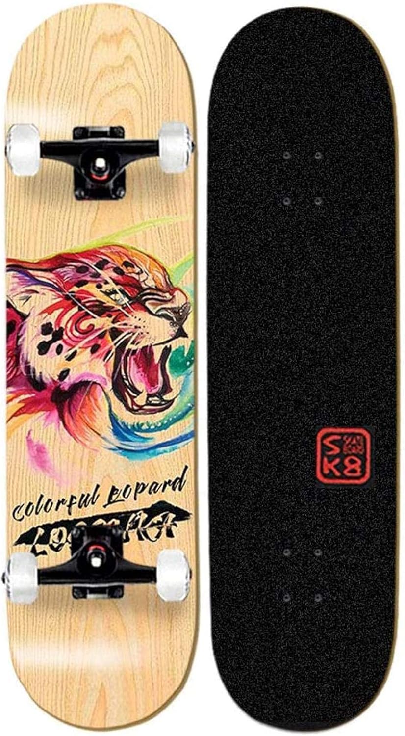 Skateboard Complete Skateboard Beginners 31 X 8 with High Density 9 Layer Canadian Maple Wood Classical Tricks Skateboard for Adults Kids and Teens Multiple Designs Fox Upgrade (Tiger)