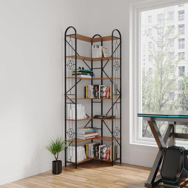 Corner Bookshelf Bookcase, Rustic Display Shelf Storage Organizer for Home Office, Shelving Unit Bookshelf Modern Open Bookshelfs Office, Display Storage Shelves for Home Office