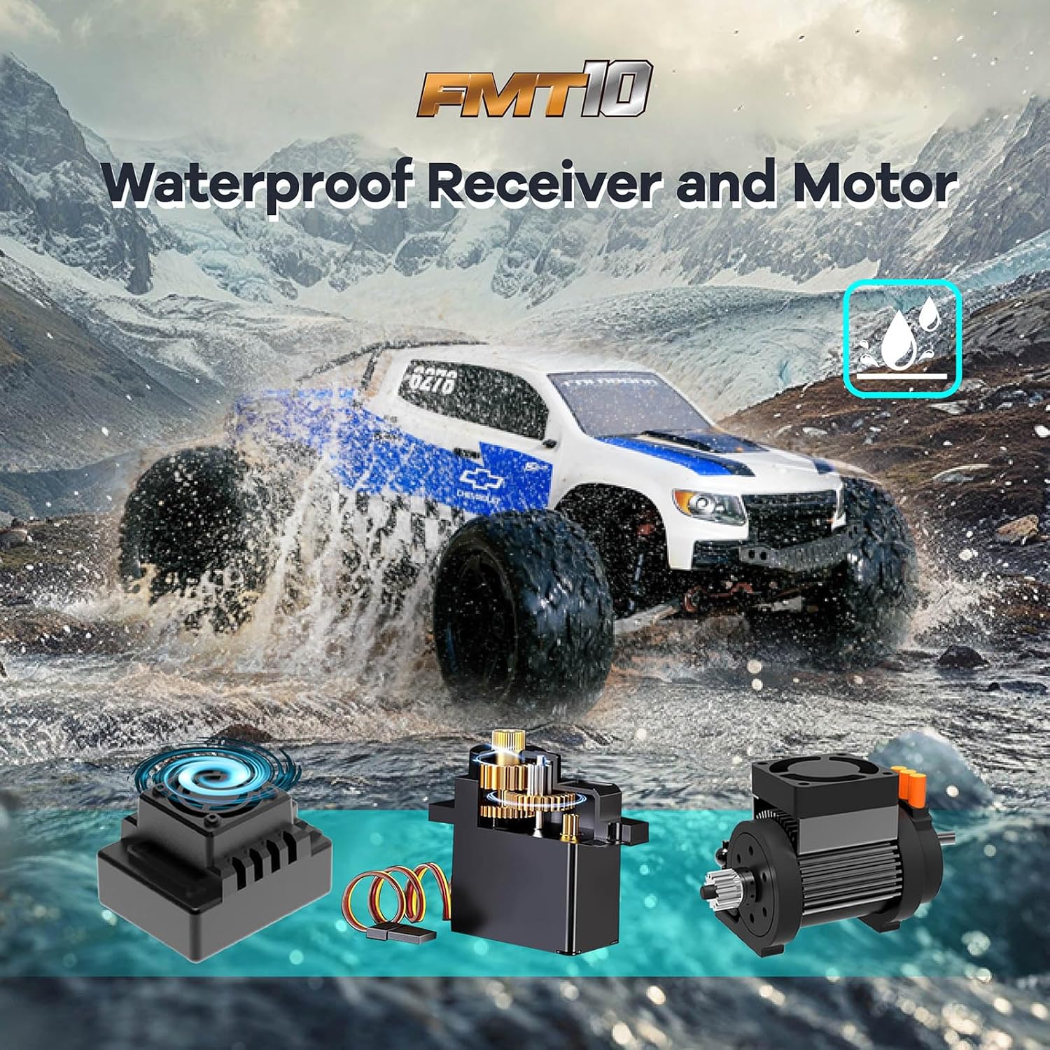 FCXㅤ FMS FMT10 1/10 Chevrolet Colorado Brushless RC Truck, 4WD Off-Road Crawler with Metal Chassis, Waterproof ESC, Hobby Grade Remote Control Car for Adults (Black and Red)