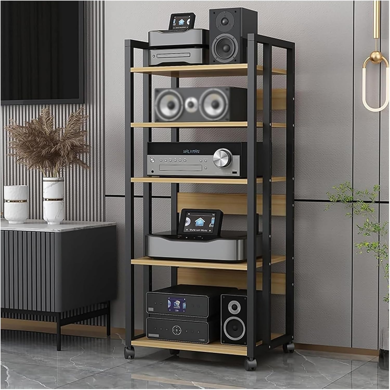 DFEDHF 47in Tall Audio Rack Stereo Cabinet Media Stand Component Storage Unit