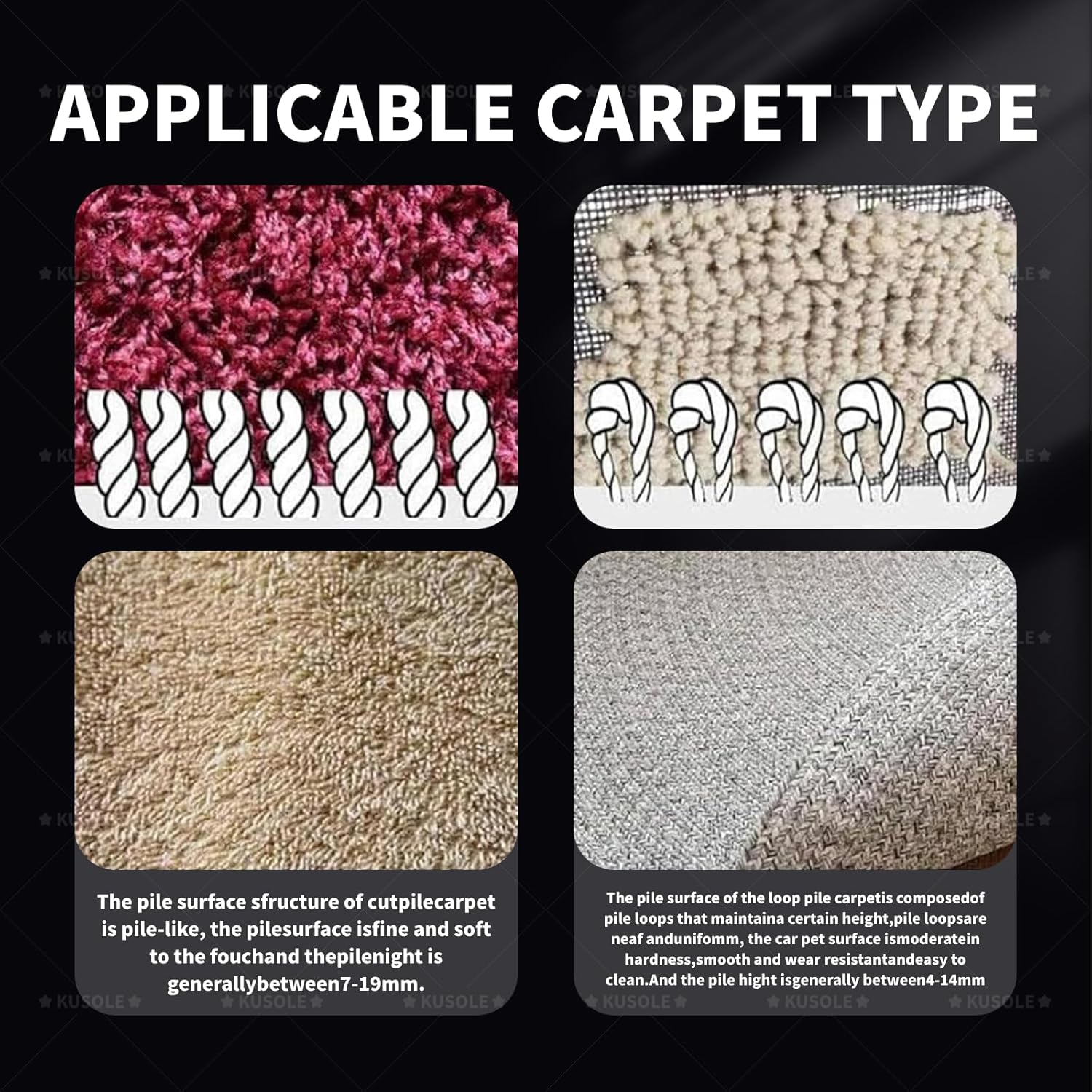 KUSOLE Flatbed Carpet Trimmer, Carpet Cleaning and Trimming Machine, Equipped with 3-inch Rotating Blades, 15,000 RPM Speed, Adjustable Depth, Quickly removes unevenness 220V