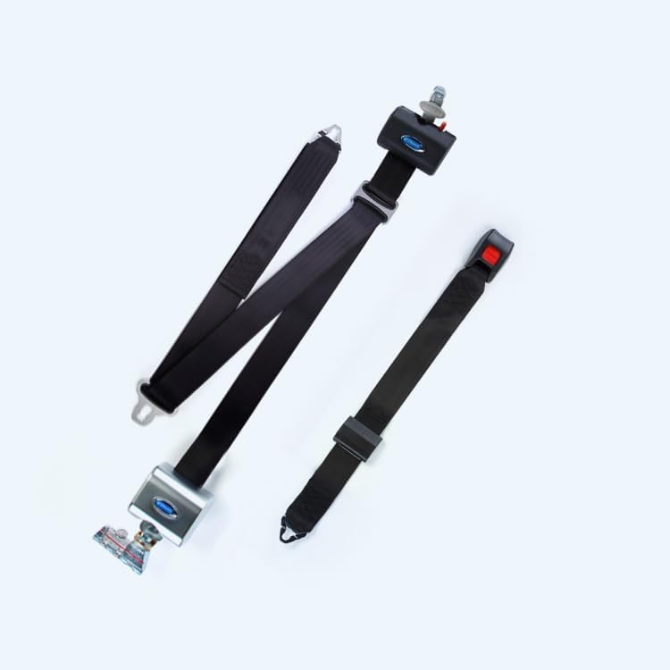 Q’Straint Q8-6327 Retractable Lap & Shoulder Combination Belt with Retractable Height Adjuster – L-Track Mount Top & Bottom, Wheelchair Occupant Securement