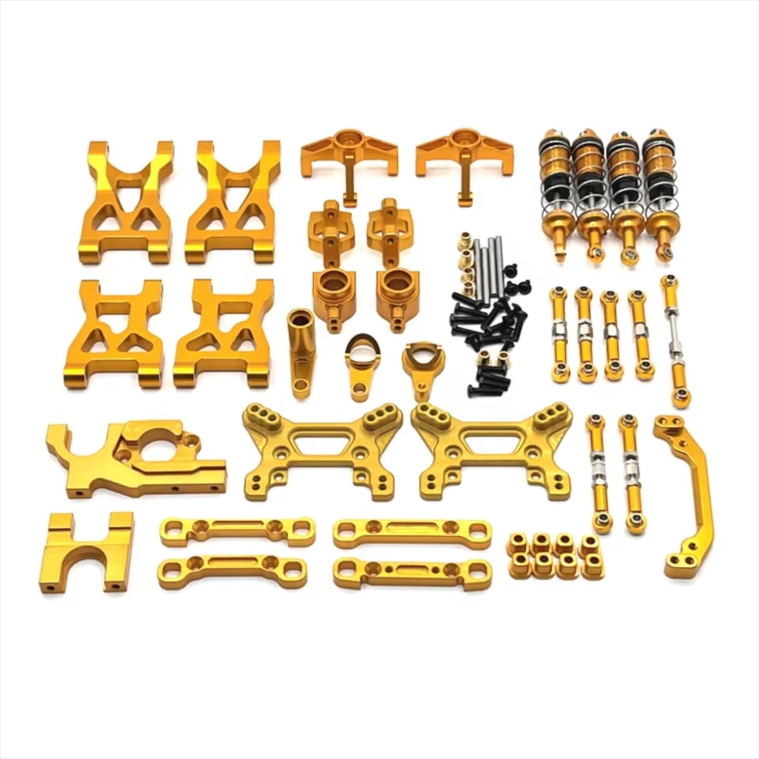 for WLtoys 1/10 104072 Metal for Swing Arm Pull Rod Steering Cup Shock Absorber 13 Piece Kit RC Car Upgrade Parts Accessories RC Car Parts(Yellow)