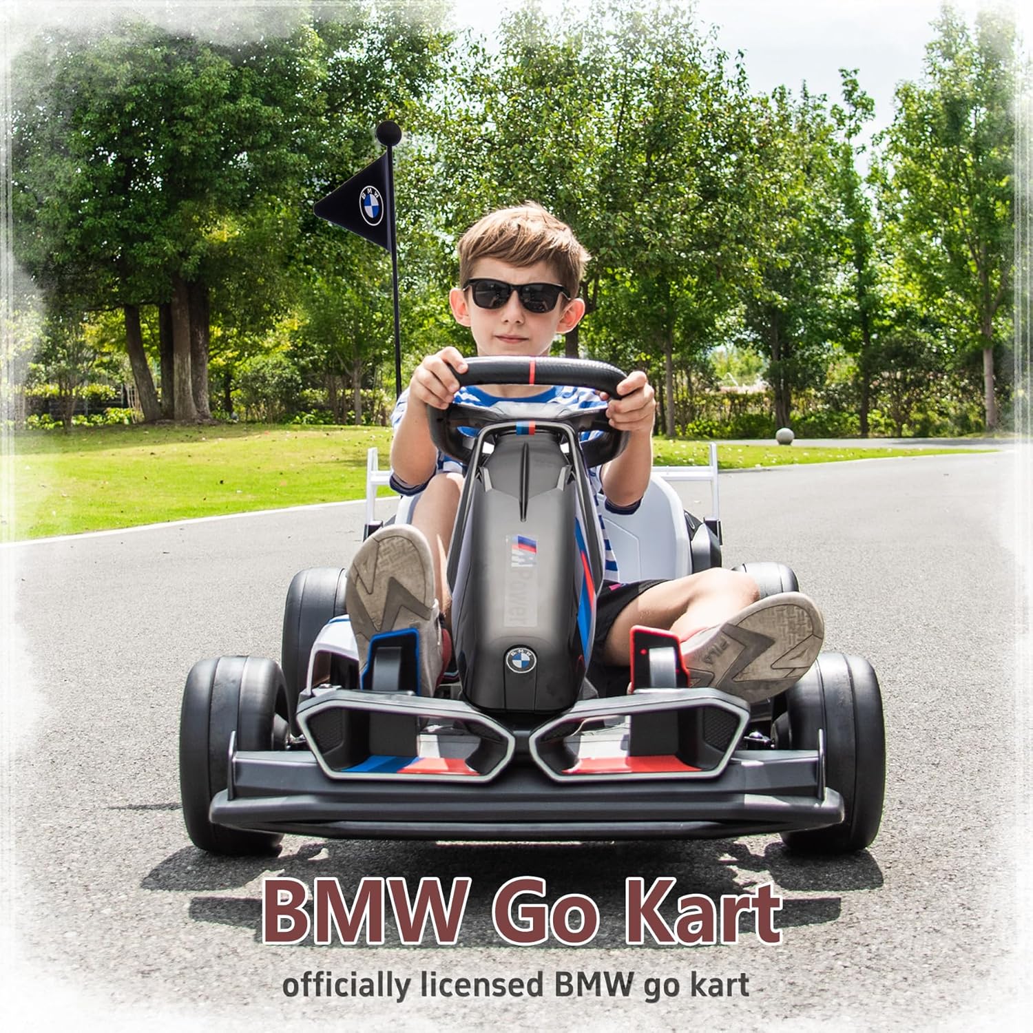 36V Electric Go Kart for Kids, Drift Racing Go Kart, Licensed BMW 7.5 MPH Electric Go Kart with Drift Race Pedal, Adjustable Seat, LED Lights, 600W Powerful Motor for Kids Ages 6+, Black