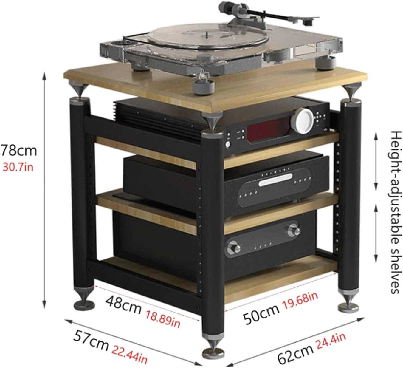 XMFBSY Medios HiFi Audio Rack Tower Open Stereo Cabinet Modern Audio-Video Media Stand with Adjustable Shelves Entertainment Stand for Home Theater Organizer(Black