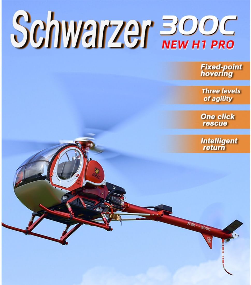 JCZK 300C PRO RC Helicopter, 2.4G 12CH Flybarless RC Helicopter Model with H2pro Smart Flight Control and GPS Positioning, LED Navigation Lights, RTF Version, Red