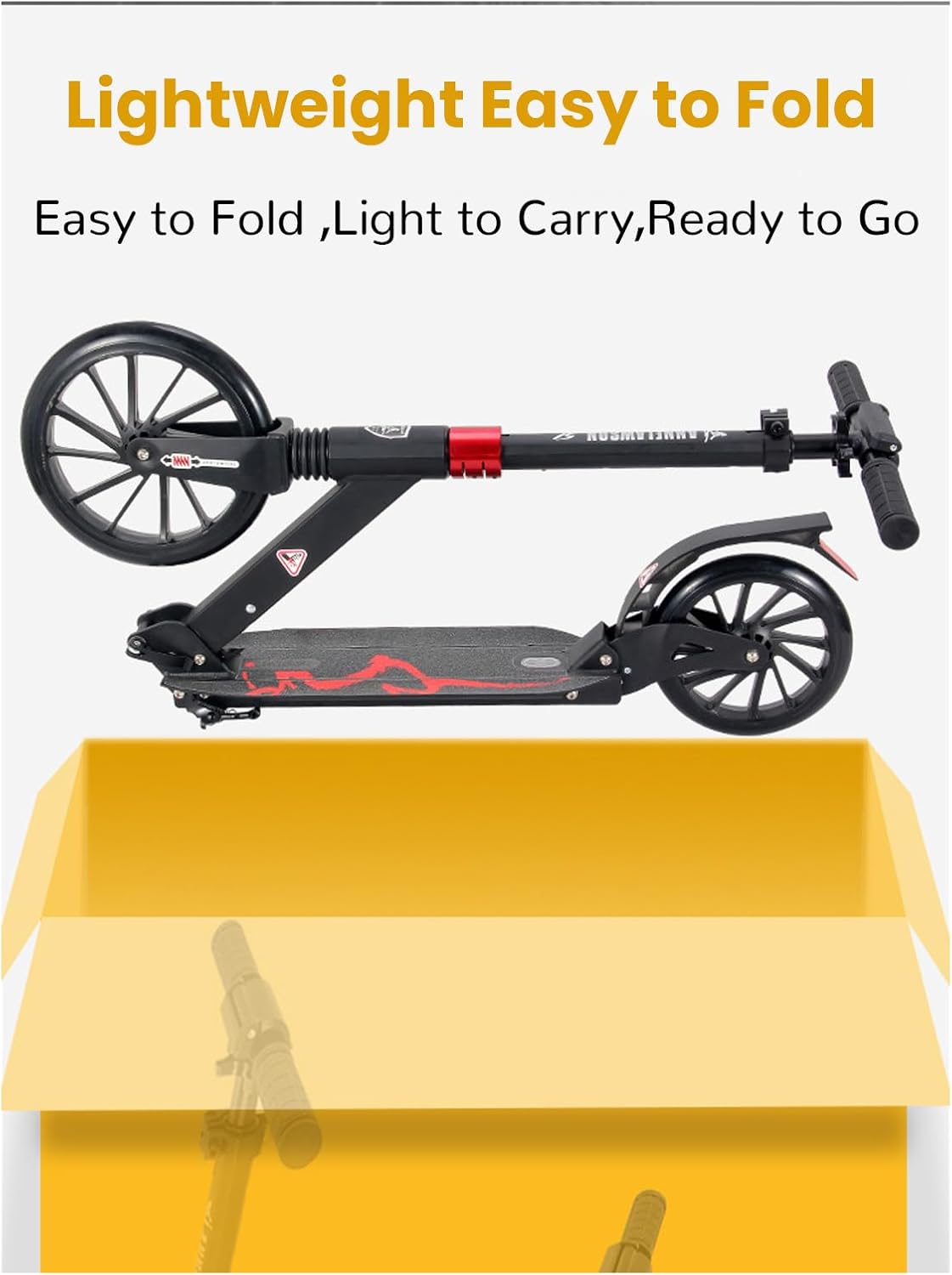 Scooter for Adults and Teens,Scooter for Kids Ages 8-12,with One-Kick Open Mechanism, Rear Brake, Height Adjustable Handlebar, Big Wheels, Shock Absorber,220Lb Weight Capacity,White