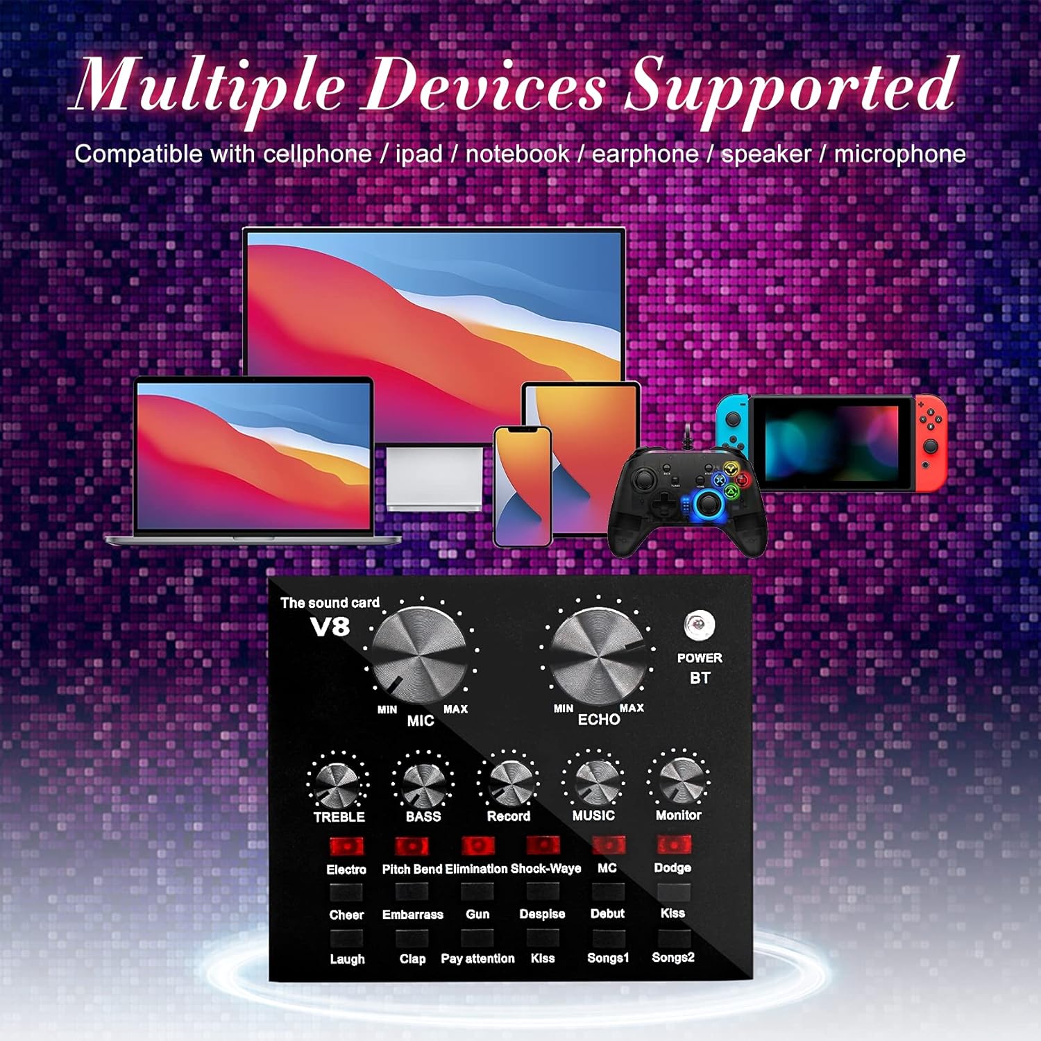 USB Microphone for Computer Kit,Sound Card Condenser Computer PC Mic Gaming PC Studio Mic Set,Arm Stand,Noise Reduction,Mute Key,Plug & Play, Home Recording Studio