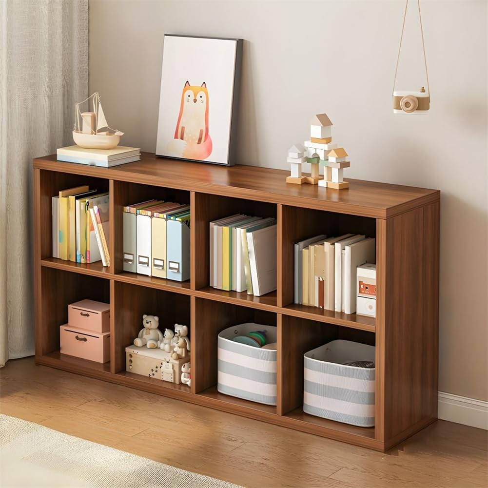 KWOKING Contemporary Bookshelf Engineered Wood Bookcase Short Bookcase Children's 8-Grid Cabinet Bookshelf Toy Storage Rack Floor Storage Picture Book Locker Brown 47.2