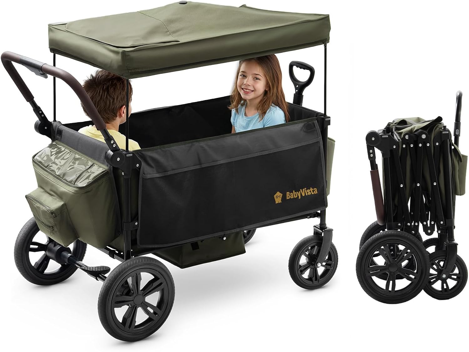 Stroller Wagon for Kids, One-Hand Adjustable Push/Pull Handle, Spacious Storage, 8