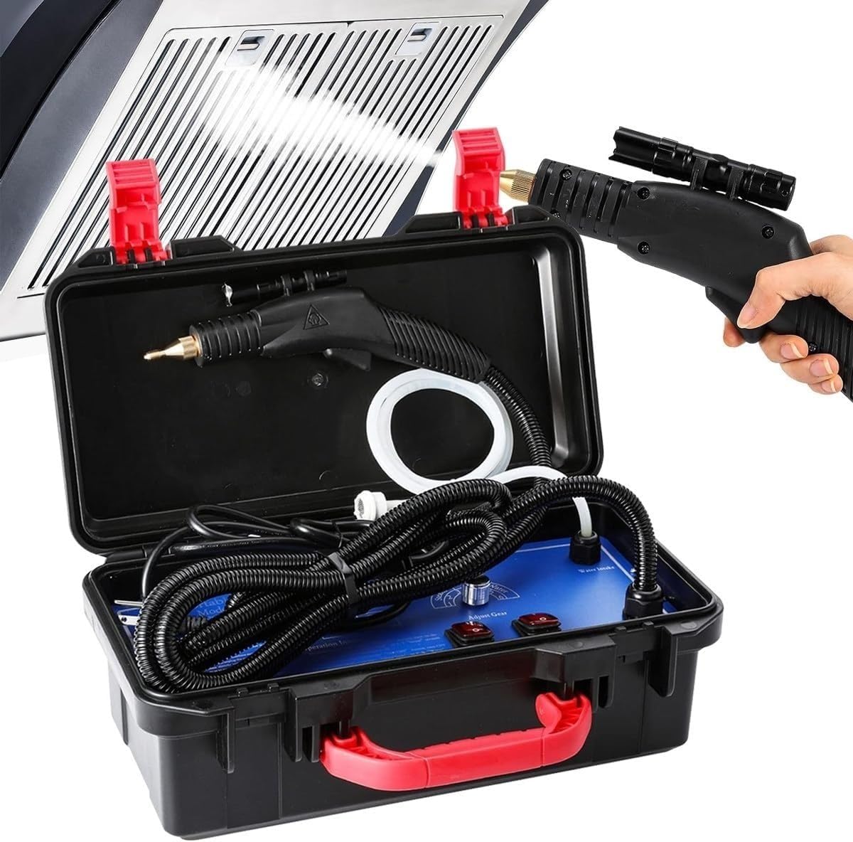 DOENUUB Steam Cleaner, High Pressure Steam Cleaning Machine with 5 Brushes, 3000W Hand-held 6Bar Pressurized Steam Cleaner 360° Cleaning, High Temperature, for Kitchen Bathroom Car Seat Furniture