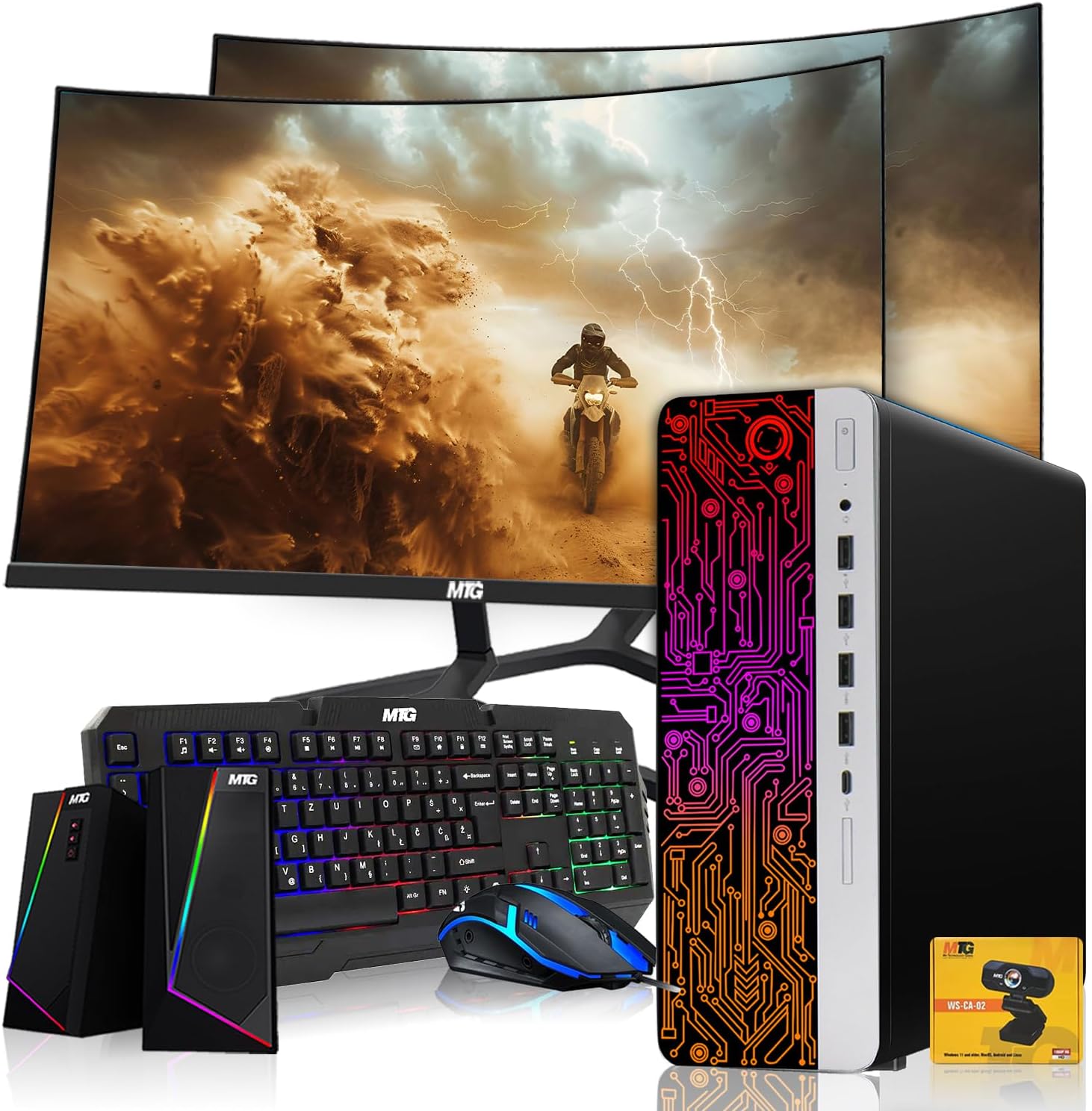 TechMagnet HP G3 Gaming Desktop PC,Intel Core i7 6th Gen,AMD RX 550 Graphics,32GB RAM,1TB SSD + 128GB SSD,MTG New 27 Inch Dual Monitor,RGB Keyboard Mouse,Speaker,Webcam,Windows 11 (Renewed)