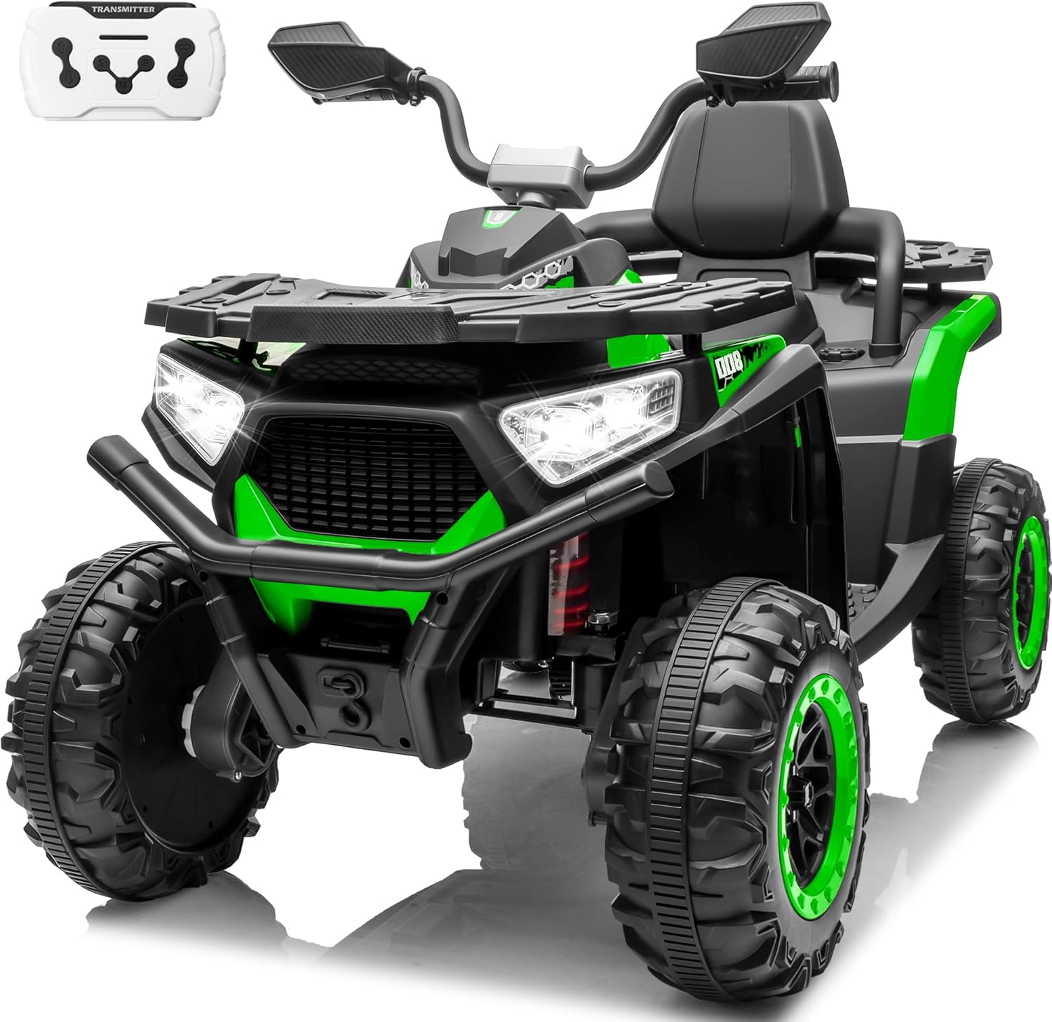 24V Ride On Car for Kids w/Remote Control, 4X4 Kids ATV 4 Wheeler w/800W Motor, Battery Powered Electric Vehicle Quad w/Beverage Port, Kneepads, Gift Flower, Spring Suspension, Bluetooth