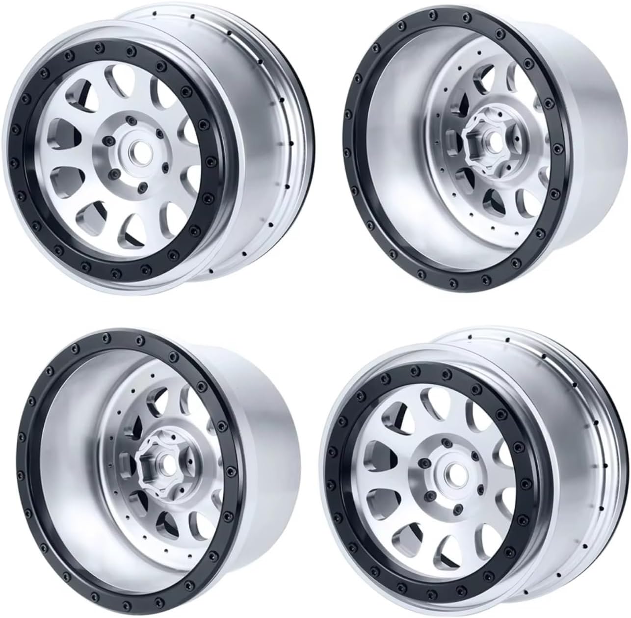 Rc Car Parts For Traxxas For X-MAXX For DBXL For Kraton 8S 10151-13/00 1/5 4PCS 4.3inch Beadlock Wheels Rims Hubs 24mm Hex Tires RC Parts(Silver)