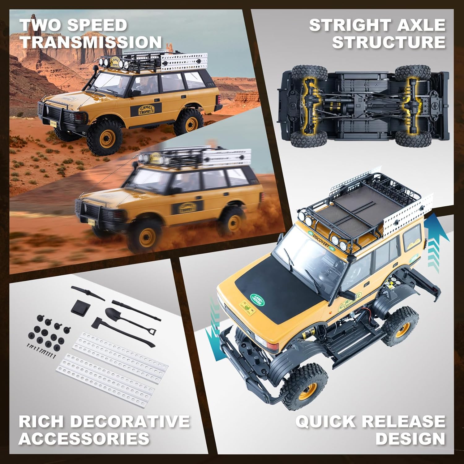 EAZYRC FMS FCX10 1/10 RC Crawler Land Rover Camel Trophy Edition, Official Licensed 4WD All Terrain Off-Road RC Truck for Adults, High-Detail Scale RC Car with Metal Gears, Upgraded Shocks (Defender)