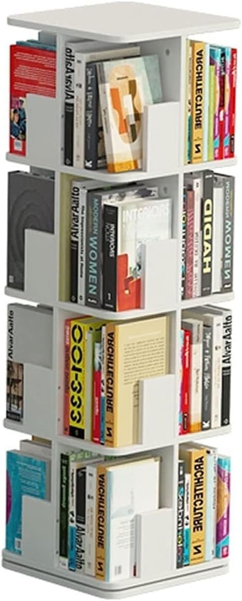 Bookshelf Tower 360° Rotating Floor Standing Bookcase Storage Organizer Shelves Display for Bedroom, Living Room Decoration