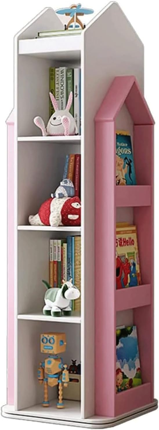 Sturdy Bookcases 360° Rotating Bookshelf 5 Tiers Standing Bookcase Creative Castle Shape Book Rack Children's Room Floor Bookshelf Organizer Beautify Your Room