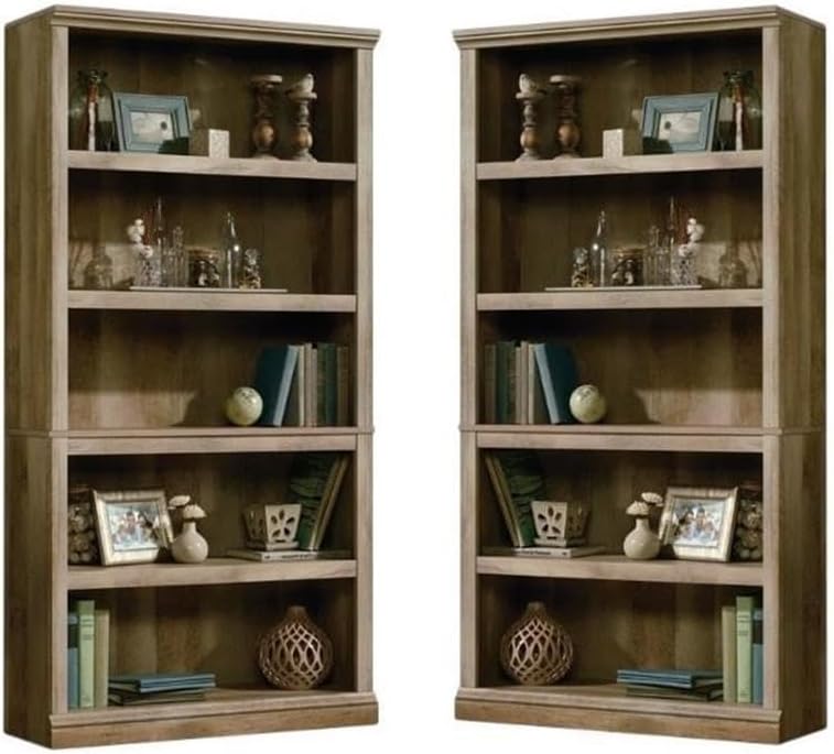 Home Square 2 Piece Wood Bookcase Set with 5 Shelf in Lintel Oak