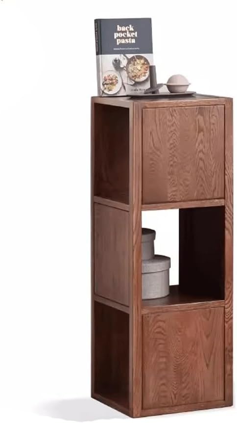 SOPAMI Bookshelf Solid Wood Bookshelf Simple Floor-Standing Narrow Cabinet Oak Storage Rack Small Bookcase Storage Cabinet Corner Bookshelf