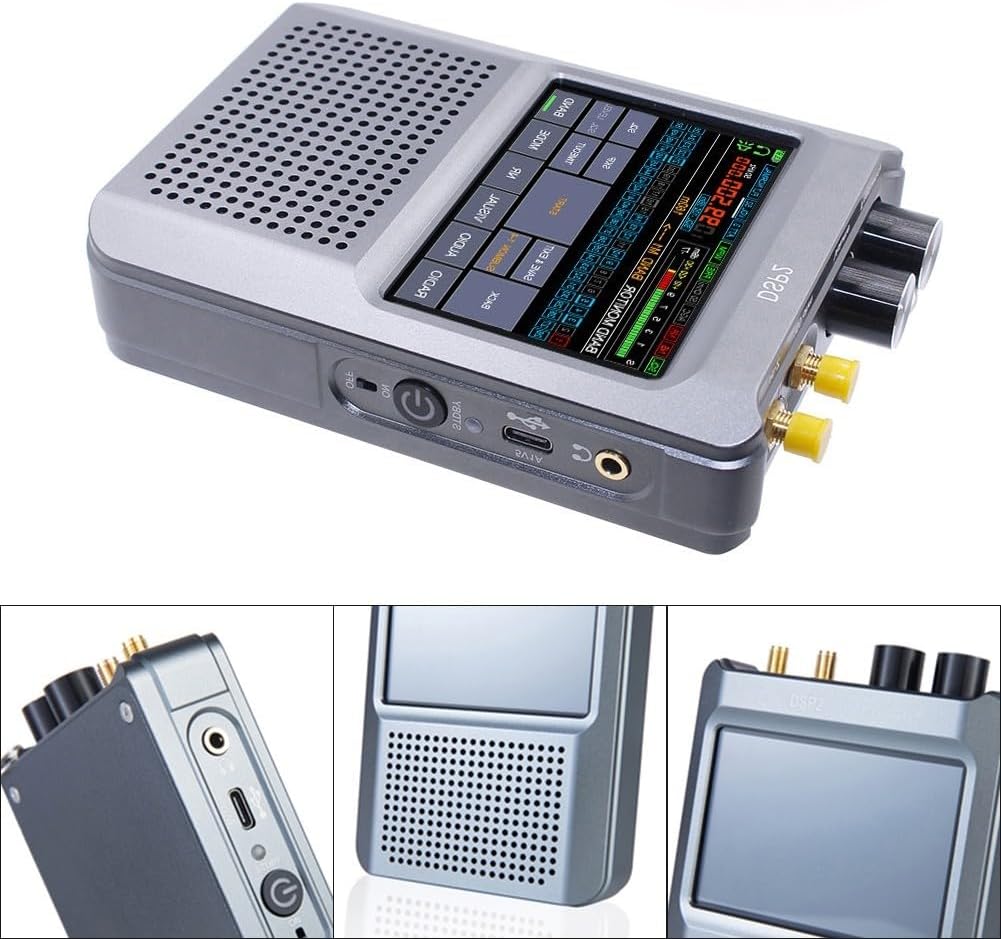 DSP2 Full Band Radio Receiver 10kHz-2GHz AM SSB for DSB CW NFM WFM with 3.5 Inch Touch LCD Screen 5000mAh Battery Adjustable Filter Width Adaptive Noise Reduction Automatic Gain Control