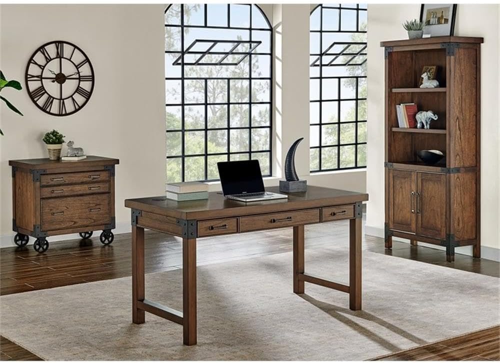 Pemberly Row Rustic Open Wood Bookcase in Brown