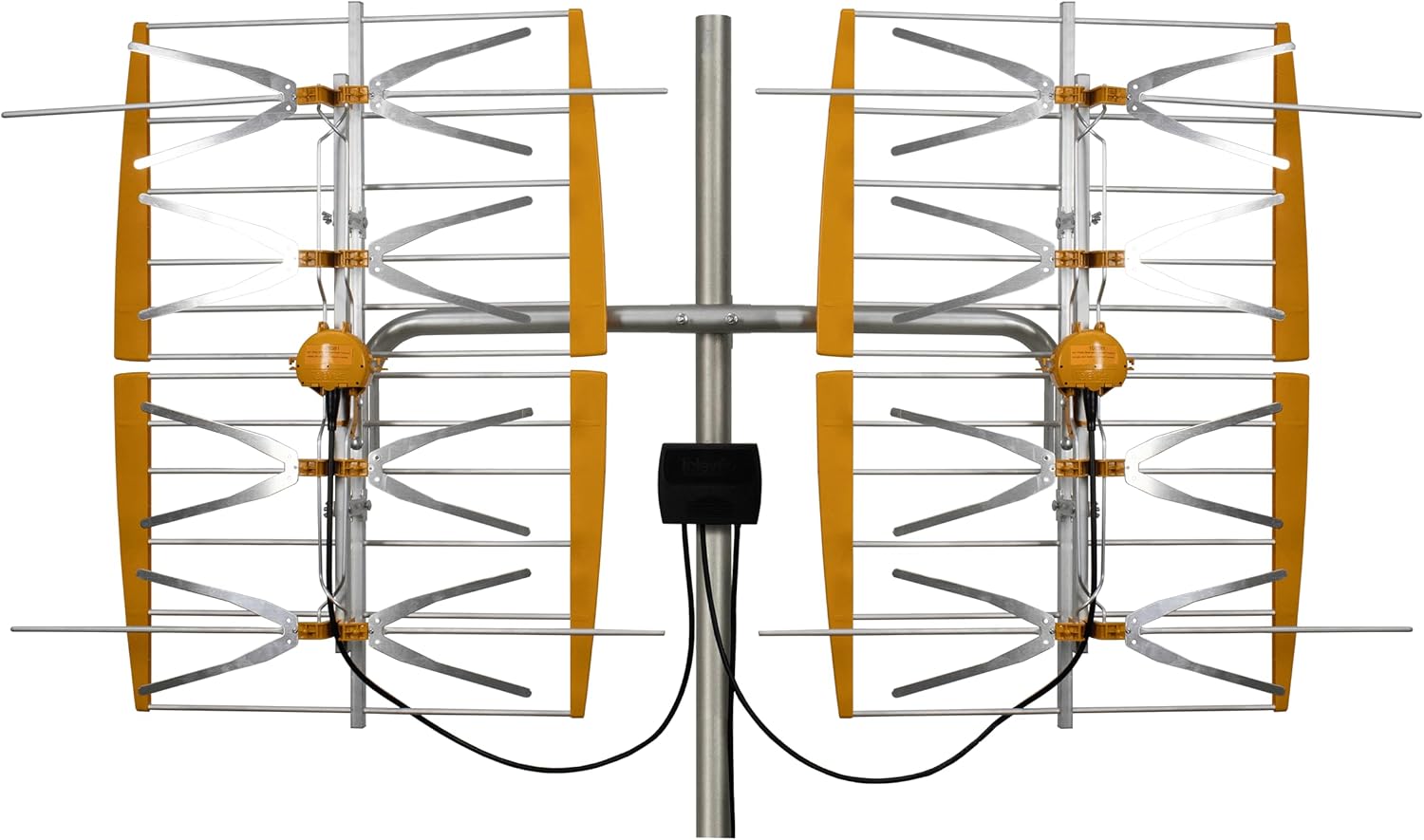 Televes 108381 DATBOSS Mix 8 Bay Dipole Array Powered 4K Ready OTA Antenna Hi-VHF/UHF 5G/LTE Filtered Multi-Directional Dual Market, Yellow/Silver