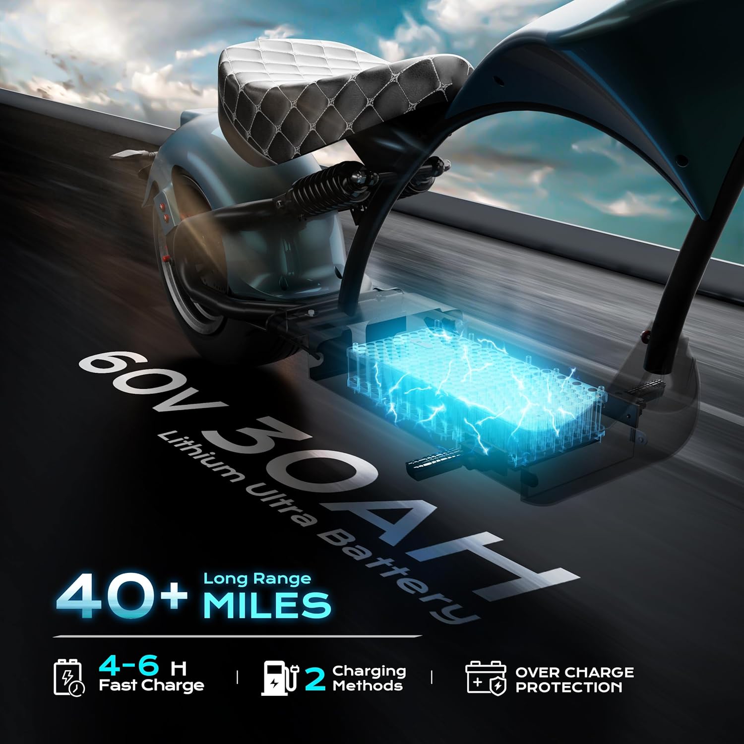 eAhora M1P [2025 Upgraded] 37Mph 2000W Electric Motorcycle for Adults DOT Approved, 40Miles 60V 30ah Lithium Battery, 12in Vacuum Tires Full Suspension for Urban Commuting, Electric Moped