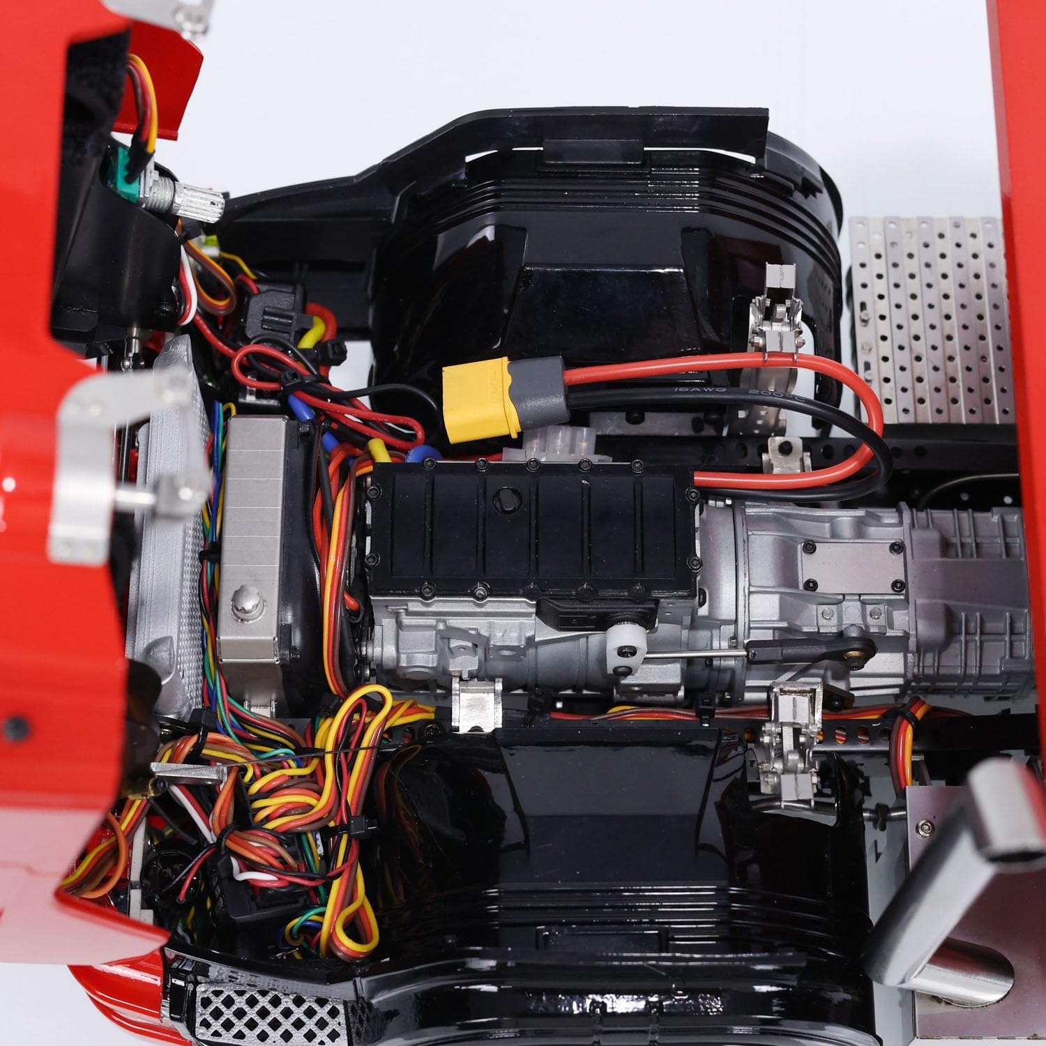 1/14 4x4 RC Hydraulic Dumper Car Remote Control Dump Truck Metal Tipper Model 3-Speed Transmission Differential Lock Axles Light Sound System Hobby Grade Model for Adult(Red)